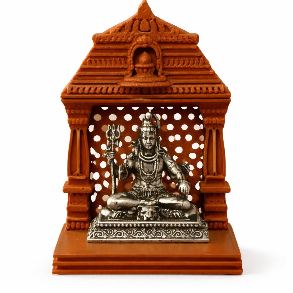 Lord Shiva Silver Idol With Brown Mandir