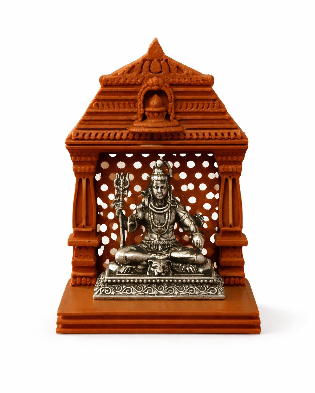 Lord Shiva Silver Idol With Brown Mandir