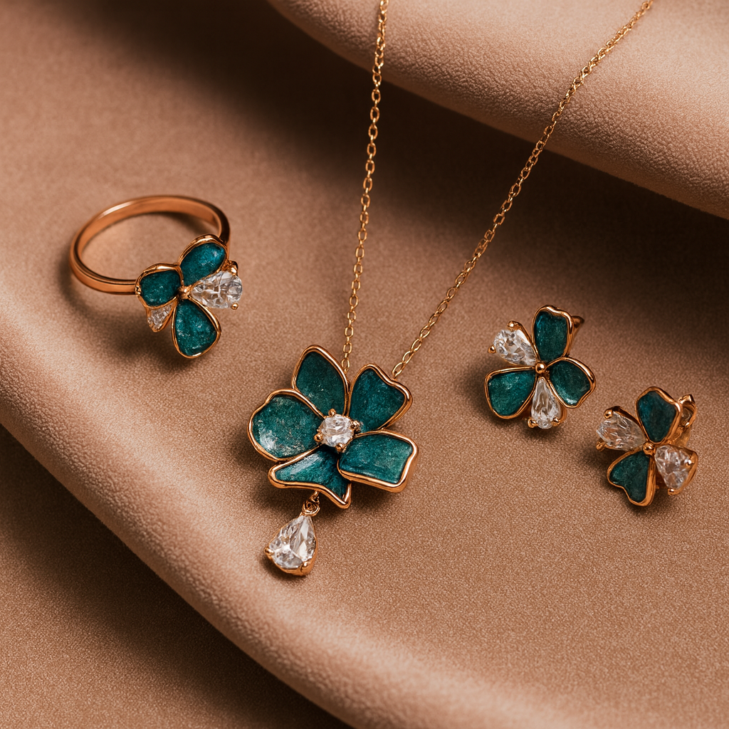 Silver Petale Verde Jewelry Set for Women (Rose Gold)