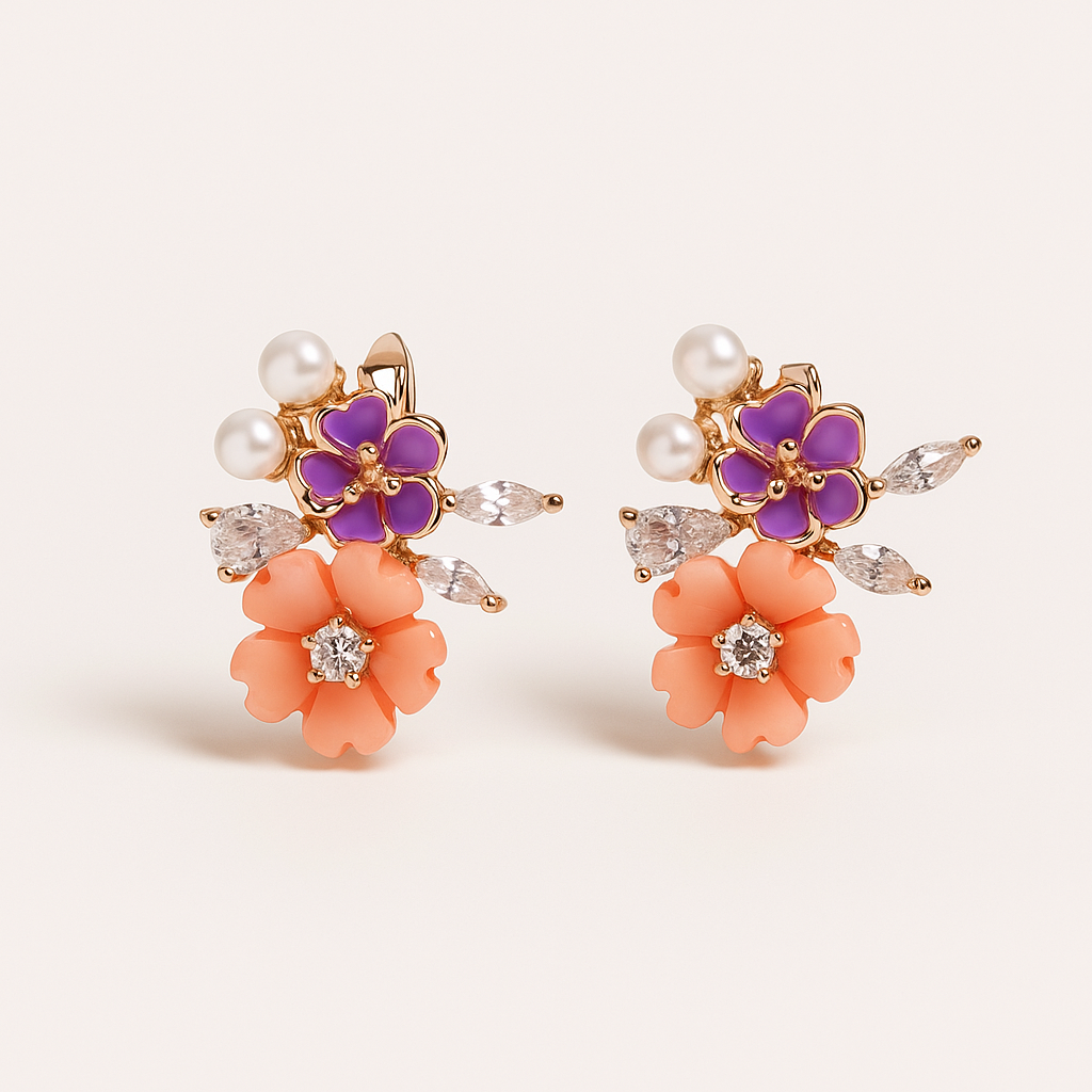 Silver Coral Serenade Earrings for Women(Rose Gold)