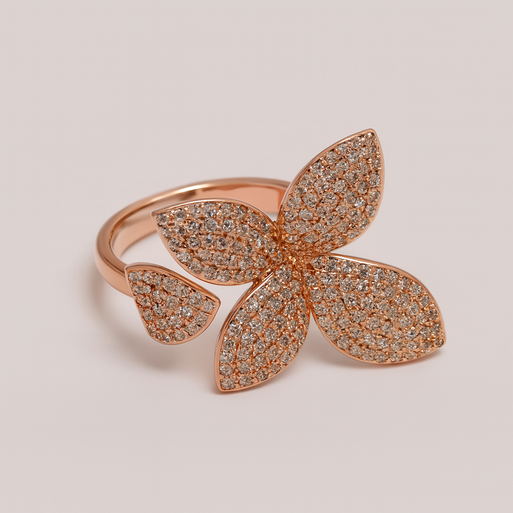 Silver Lustre Petal Axis Ring for Women