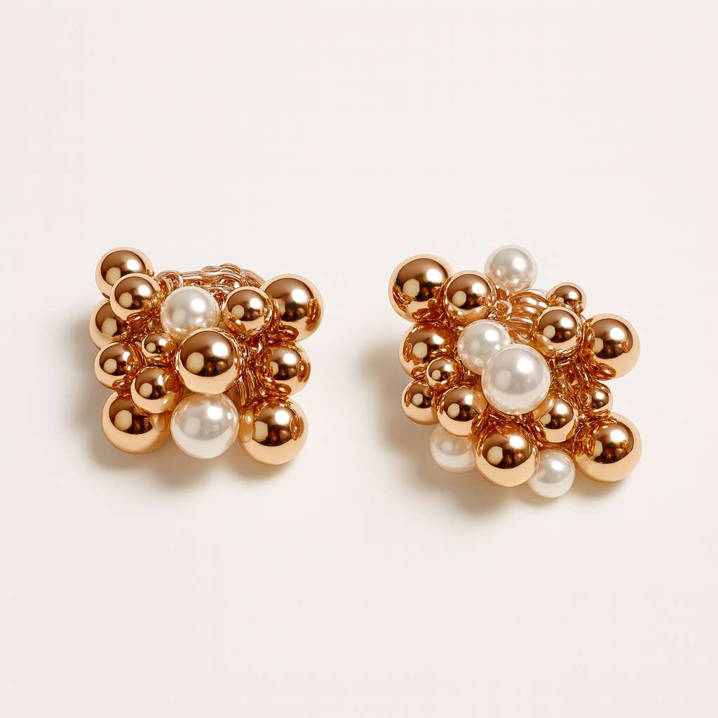 Lustre Orb Cluster Silver 925 Earrings (Rose Gold)