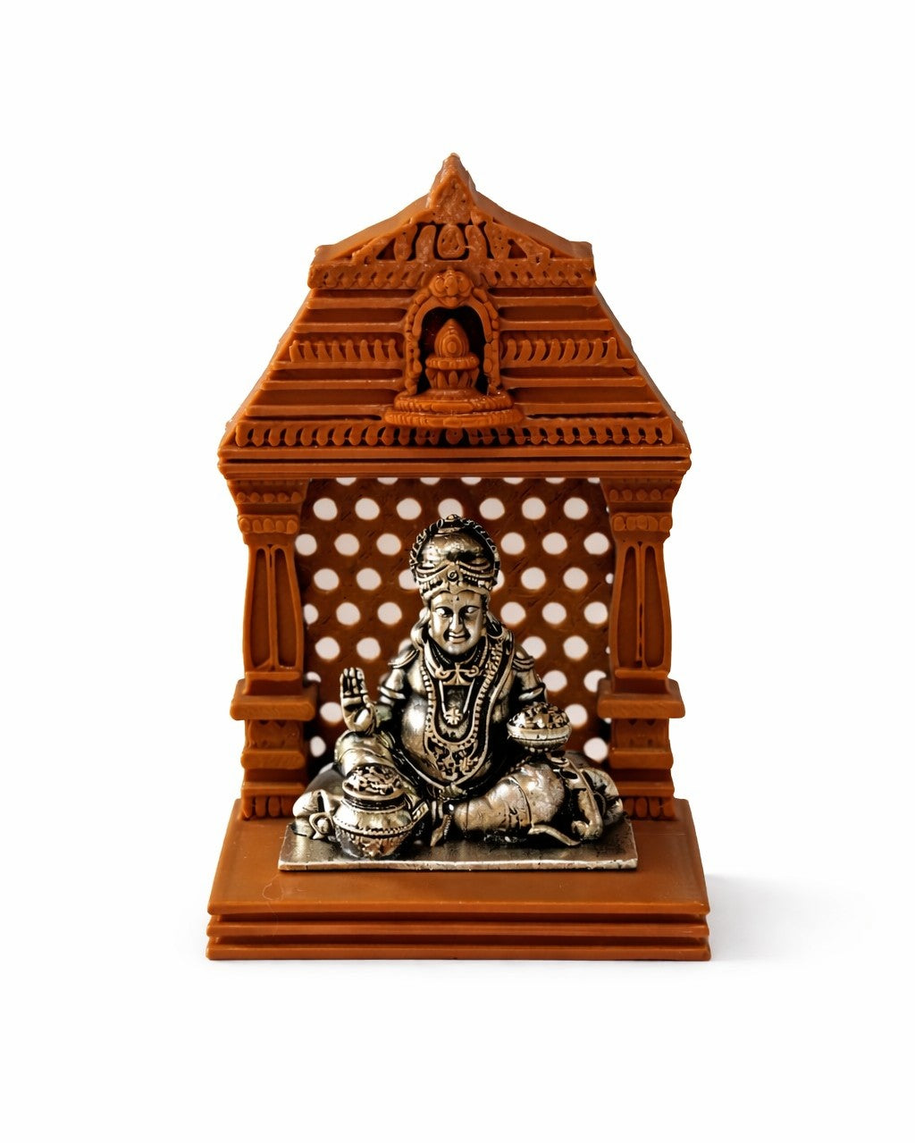 Lord Kuber Silver Idol With Brown Mandir