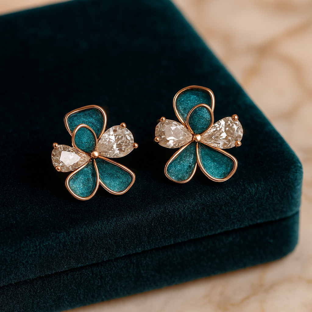 Silver Petale Verde Earrings for Women