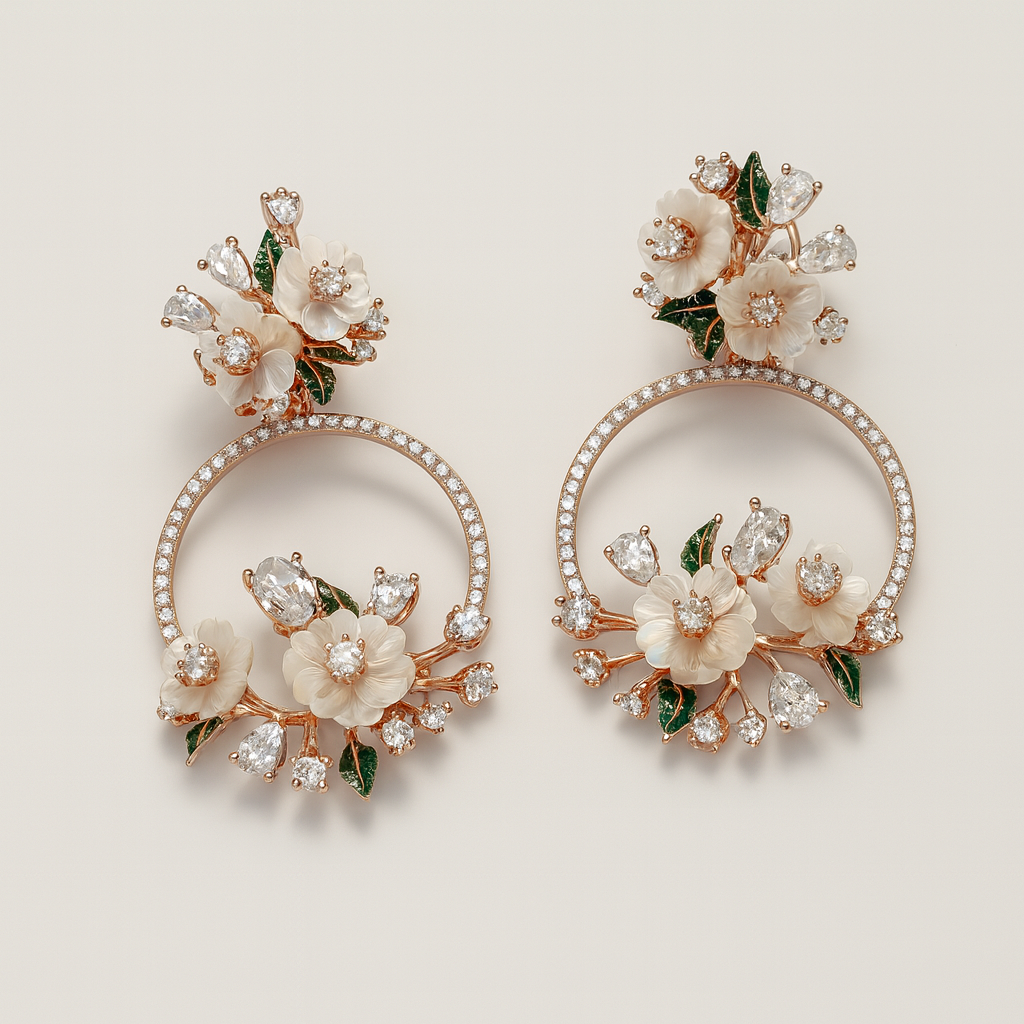 Ivory Circle Silver 925 Earrings (Rose Gold)