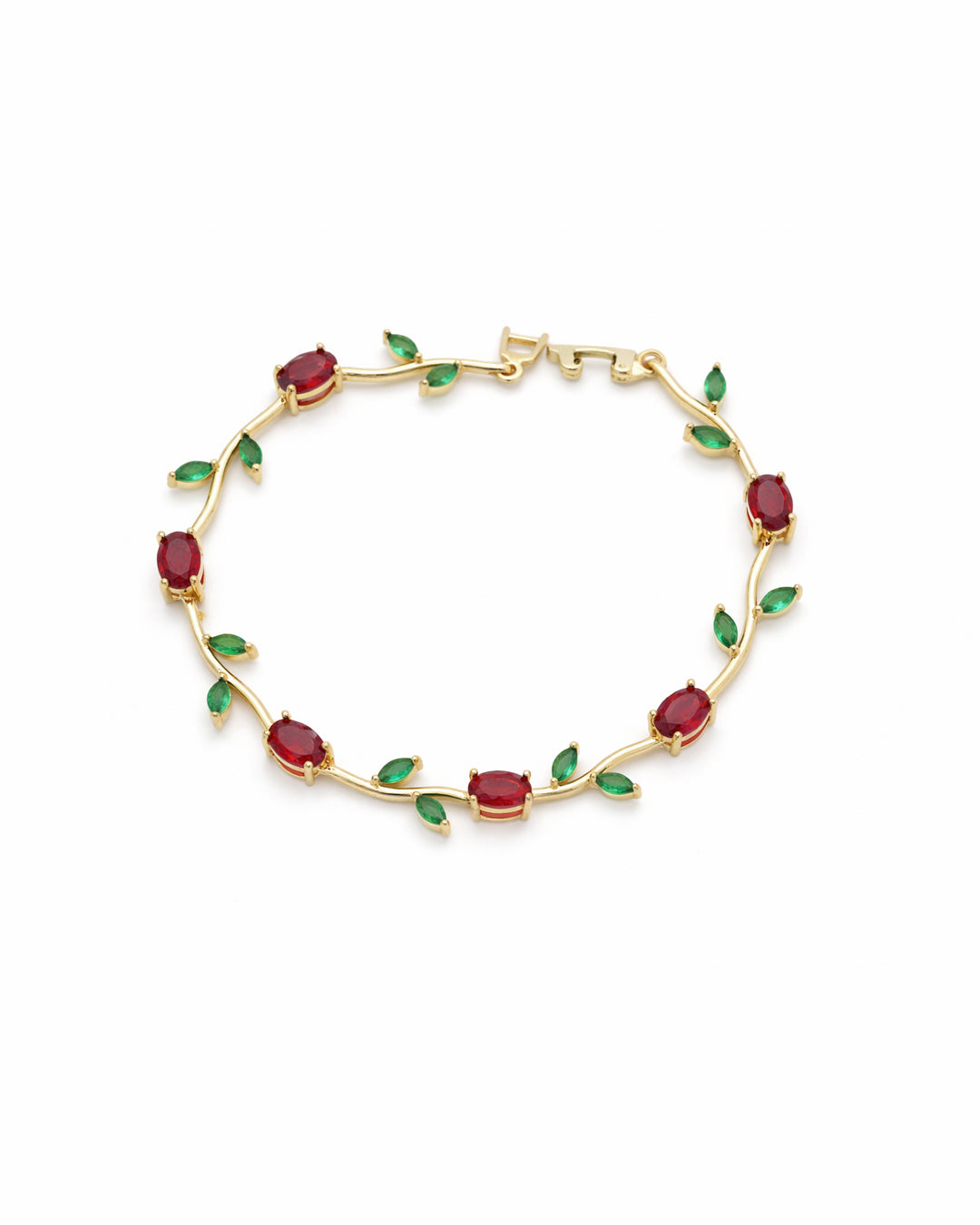 Rosevine Ruby Emerald Crystal Gold Bracelet