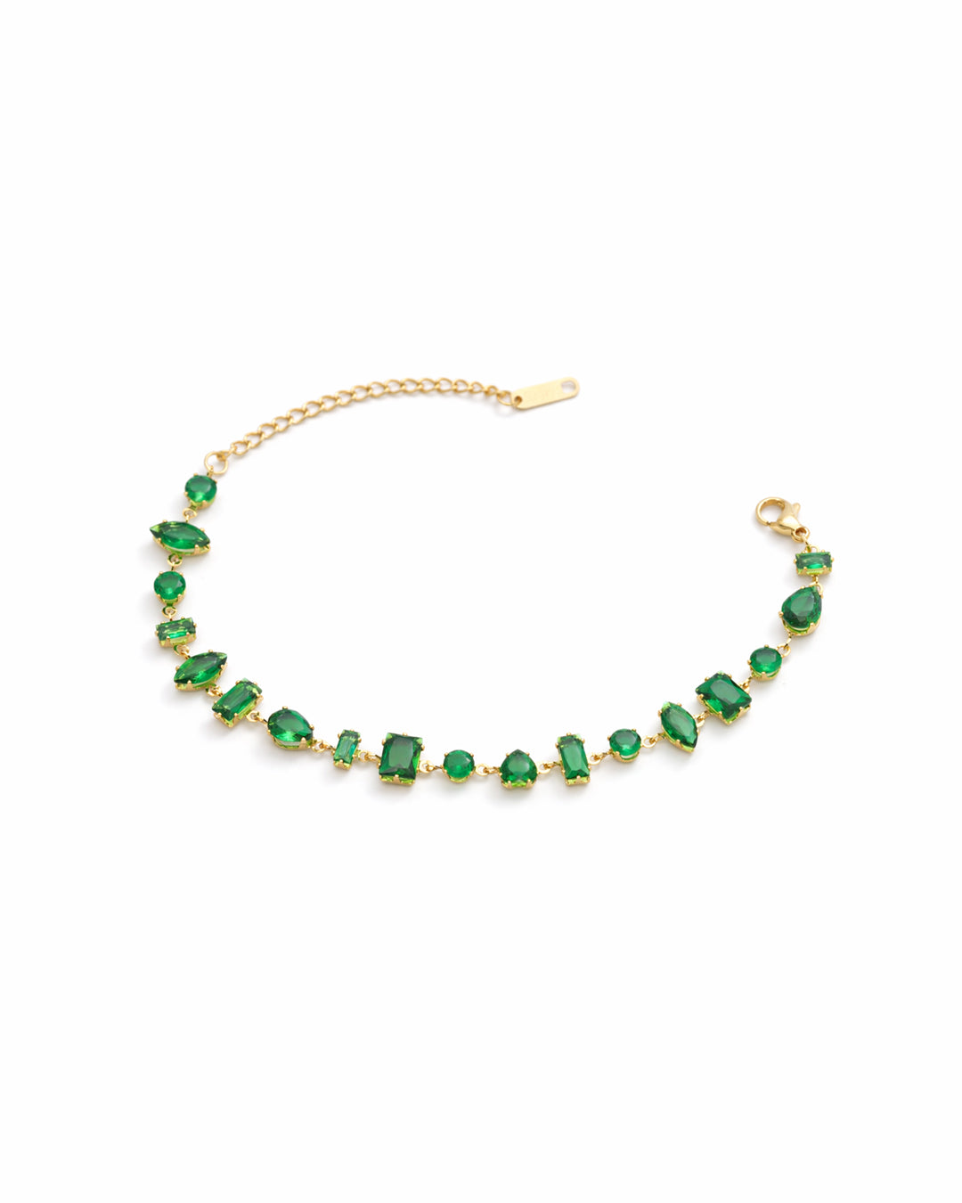 Verdant Mosaic Emerald Green Crystal Gold Bracelet