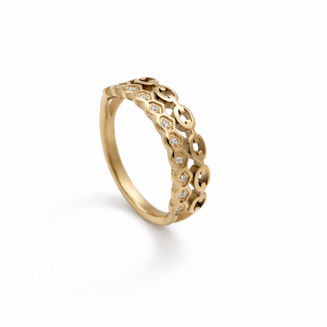 Honeycomb Crystal Gold Plated Ring