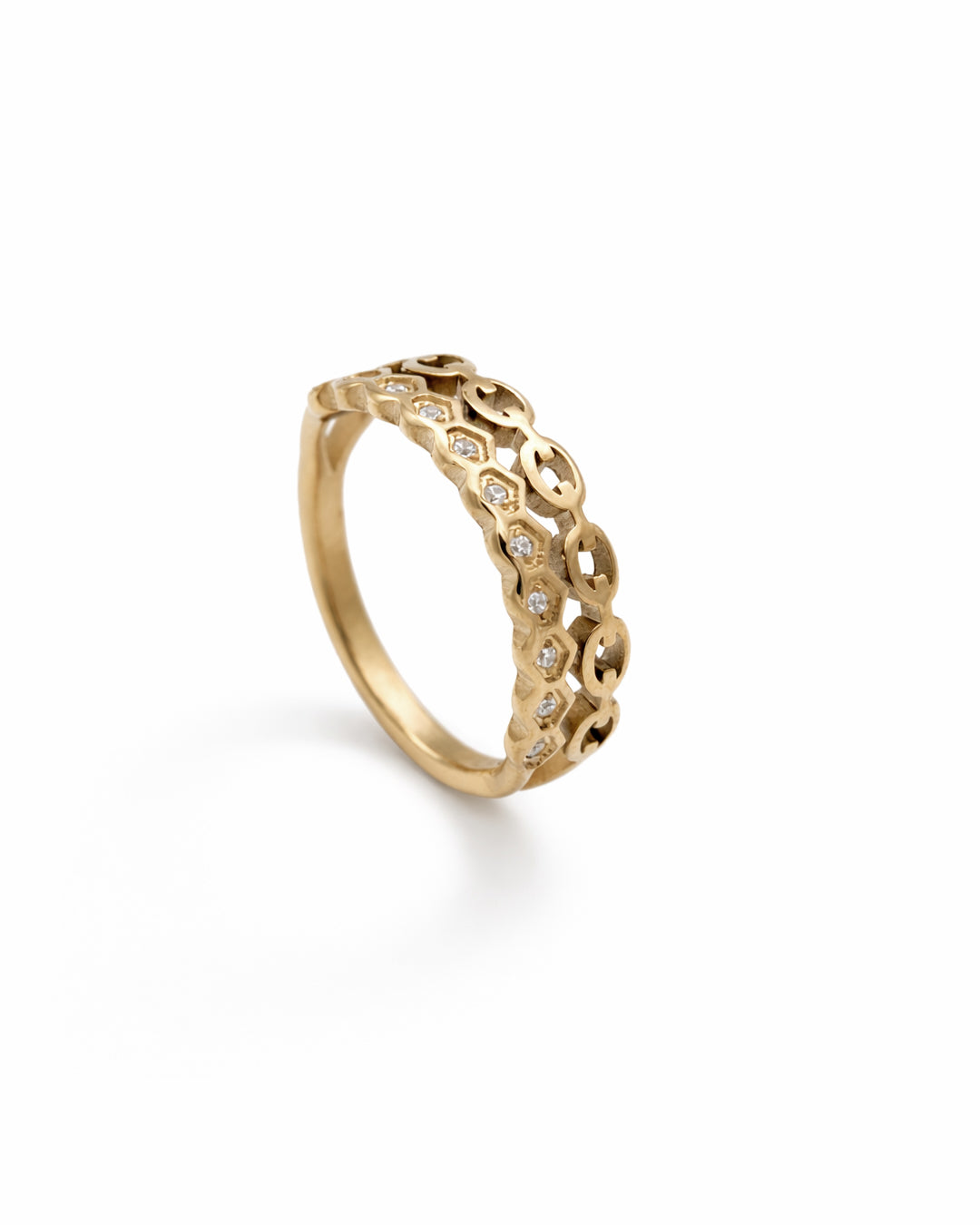 Honeycomb Crystal Gold Plated Ring