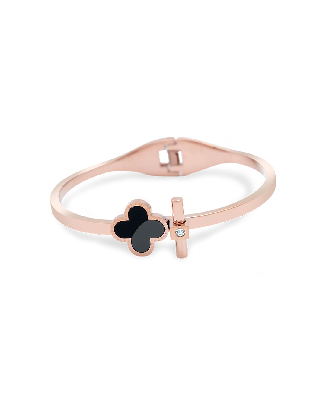Black Clover Cross Crystal Rose Gold Plated Kada