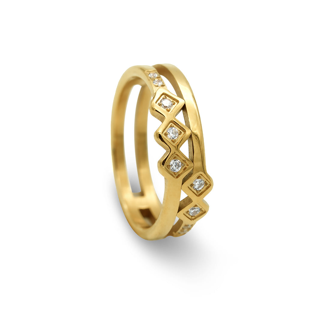 Axiom Crystal Gold Plated Ring