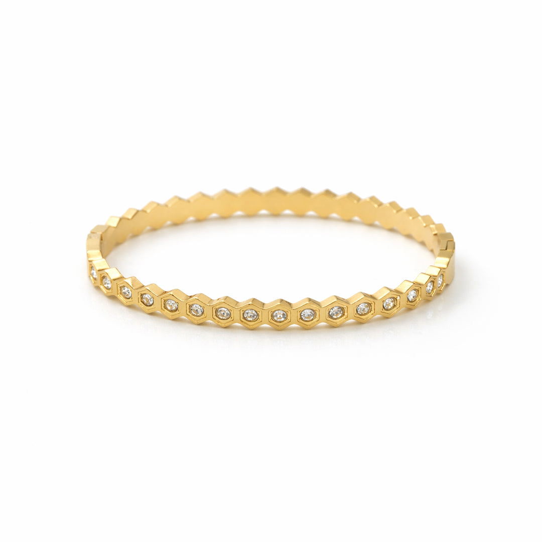 Hexagon Eternity Crystal Gold Plated Bangle Kada