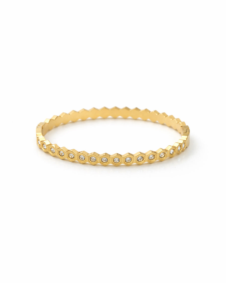 Hexagon Eternity Crystal Gold Plated Bangle Kada