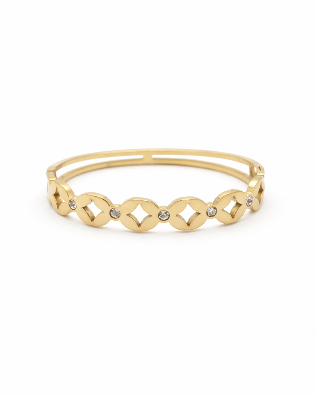 Clover & Solitaire Crystal Open-Work Gold Plated Kada
