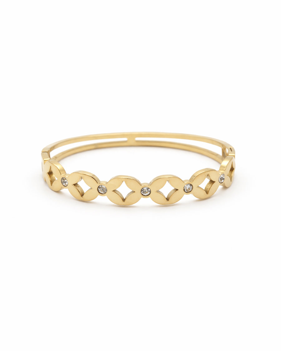 Clover & Solitaire Crystal Open-Work Gold Plated Kada
