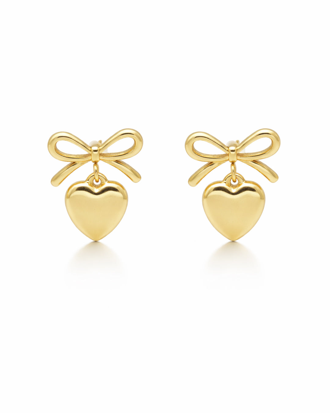 Bow & Heart Charm Gold Plated Drop Earrings