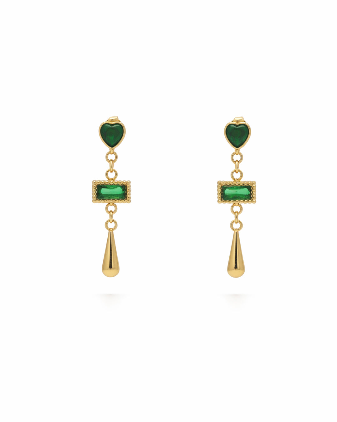 Emerald Heart Droplet Gold Earrings
