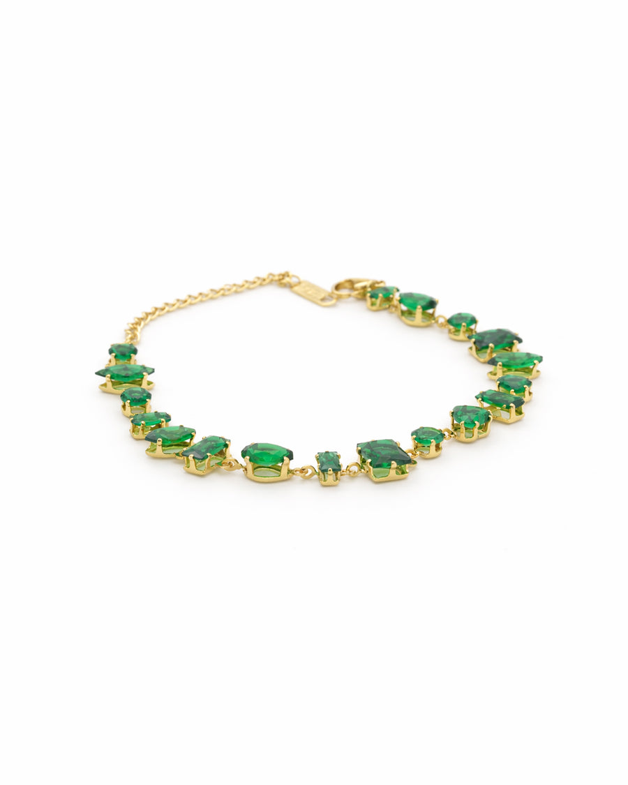 Verdant Mosaic Emerald Green Crystal Gold Bracelet