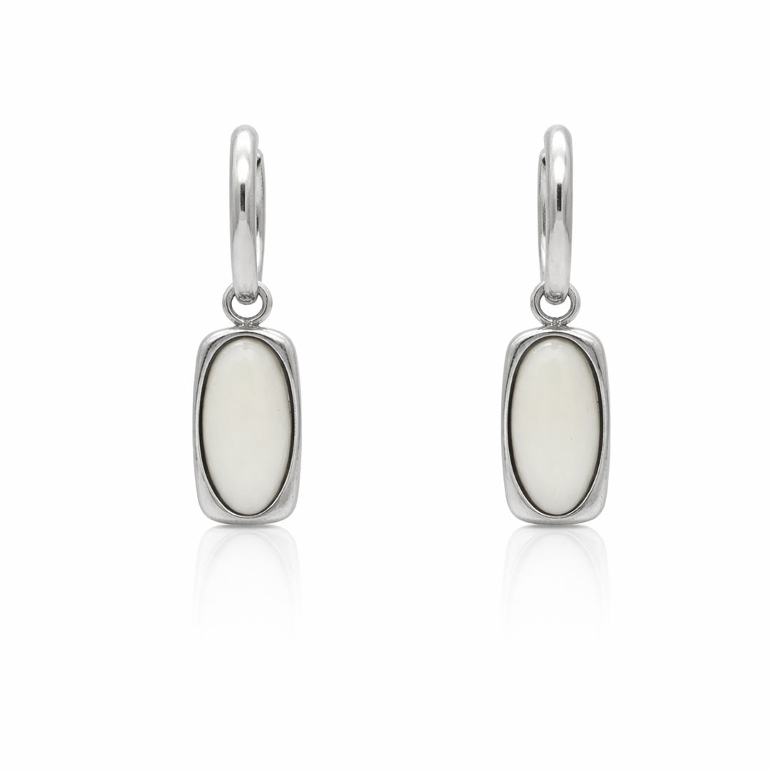 Ivory Oval Shell Silver Hoop Earrings