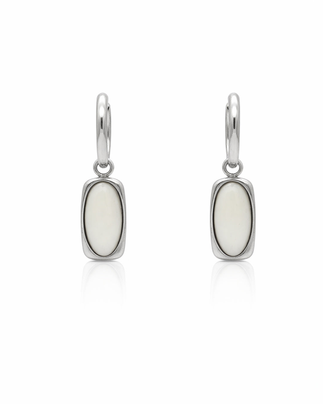 Ivory Oval Shell Silver Hoop Earrings
