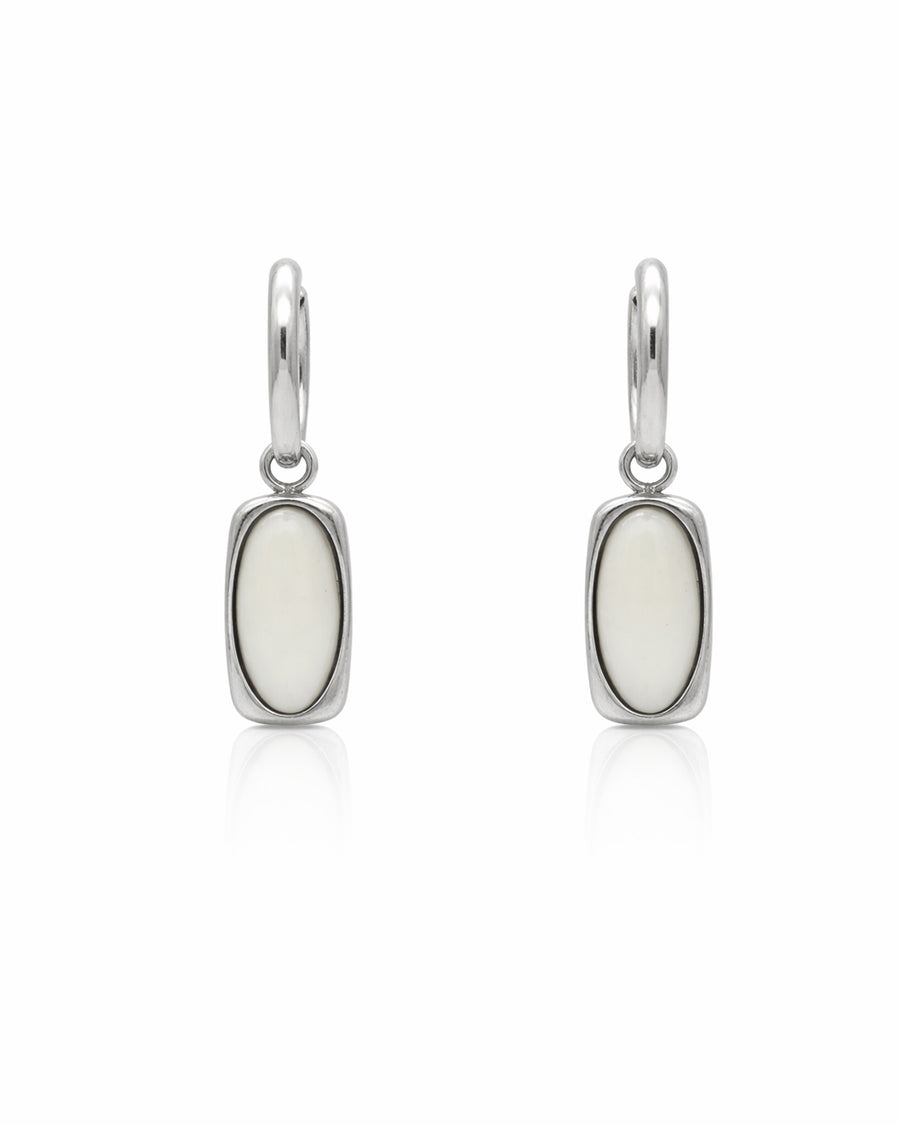 Ivory Oval Shell Silver Hoop Earrings