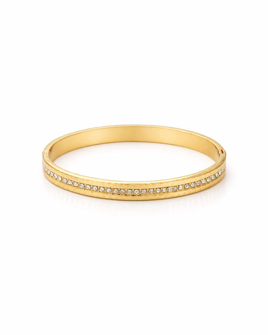 Hammered Edge Pavé Crystal Gold Plated Bangle Kada