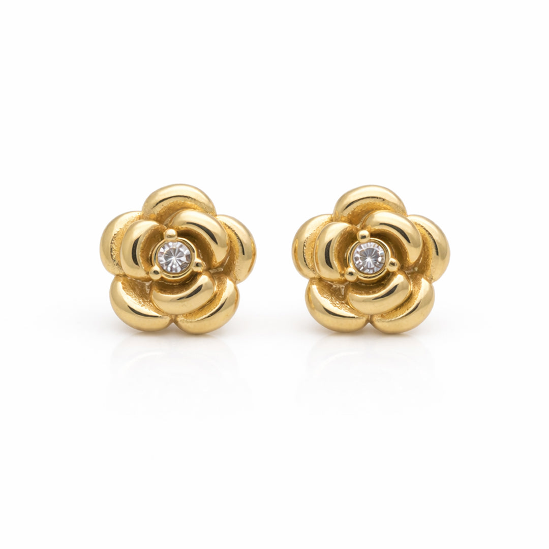 Rosa Stud Gold Plated Earrings