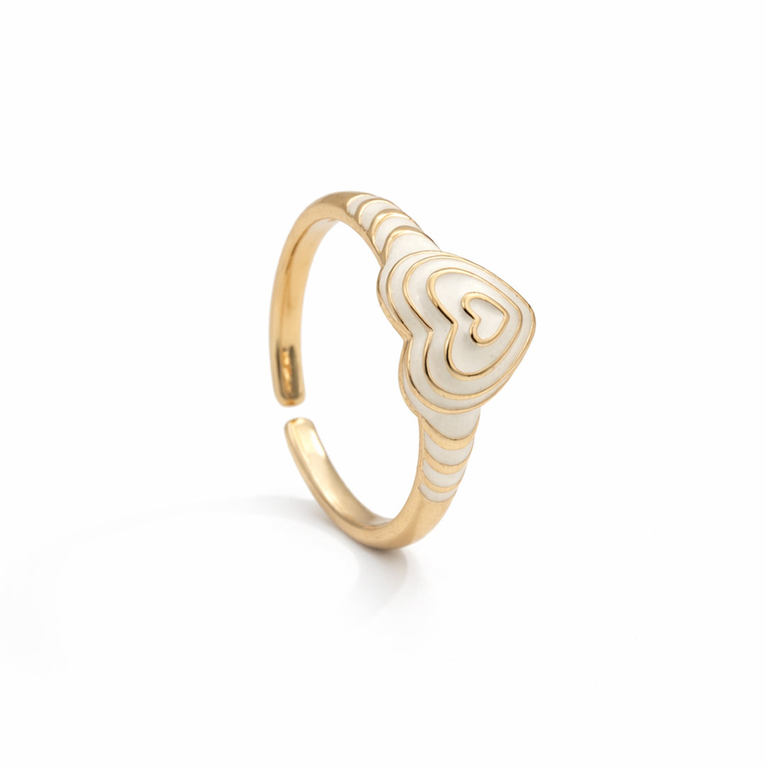 White Heart Gold Plated Adjustable Ring