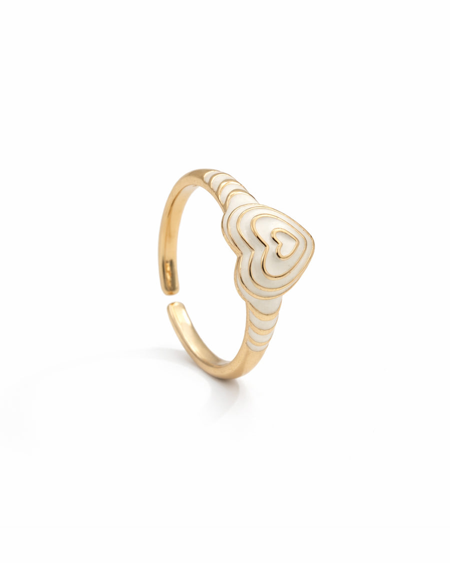 White Heart Gold Plated Adjustable Ring