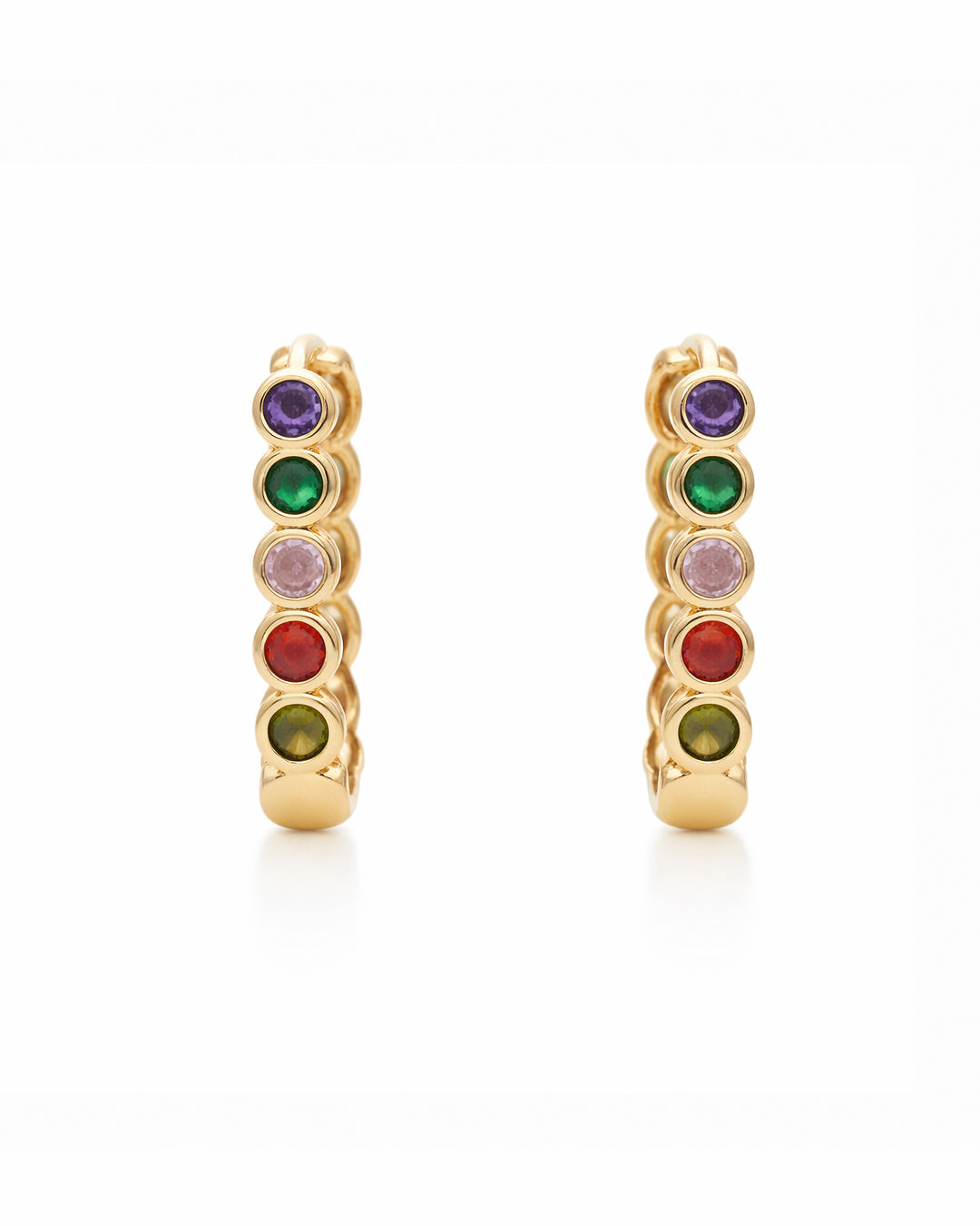 Spectrum Multi-Color Crystal Gold Huggie Earrings