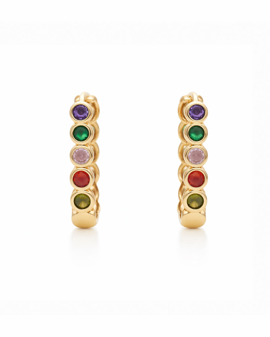Spectrum Multi-Color Crystal Gold Huggie Earrings