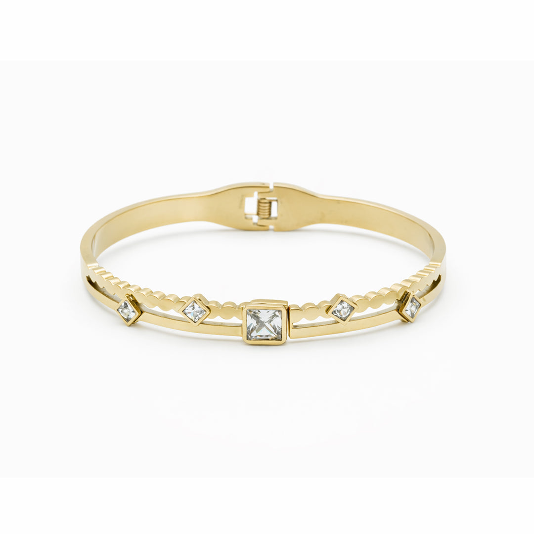 Princess Cut Rope Rail Crystal Gold Plated Kada