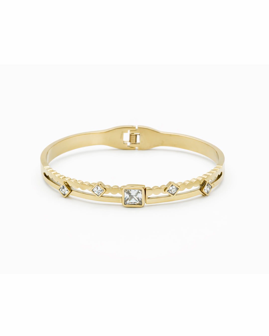 Princess Cut Rope Rail Crystal Gold Plated Kada