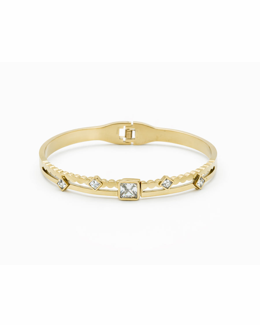 Princess Cut Rope Rail Crystal Gold Plated Kada