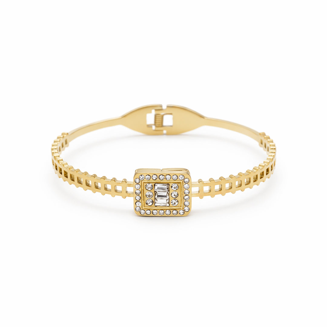 Baguette Halo Square Gold Plated Kada