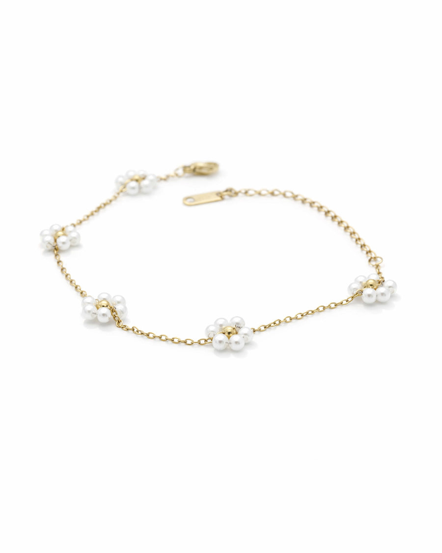 Daisy Pearl Cluster Gold Chain Bracelet