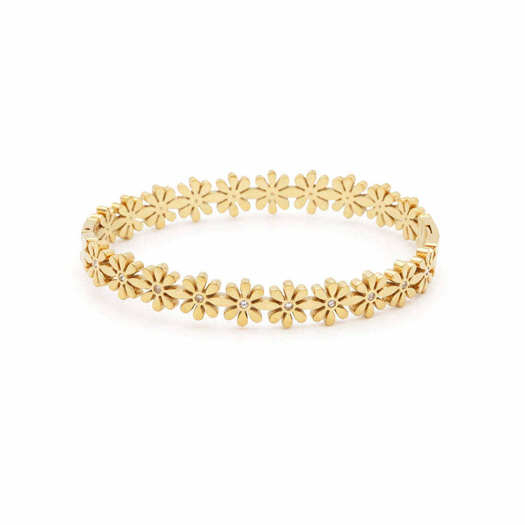 Dainty Floral Daisy Gold Plated Bangle Kada