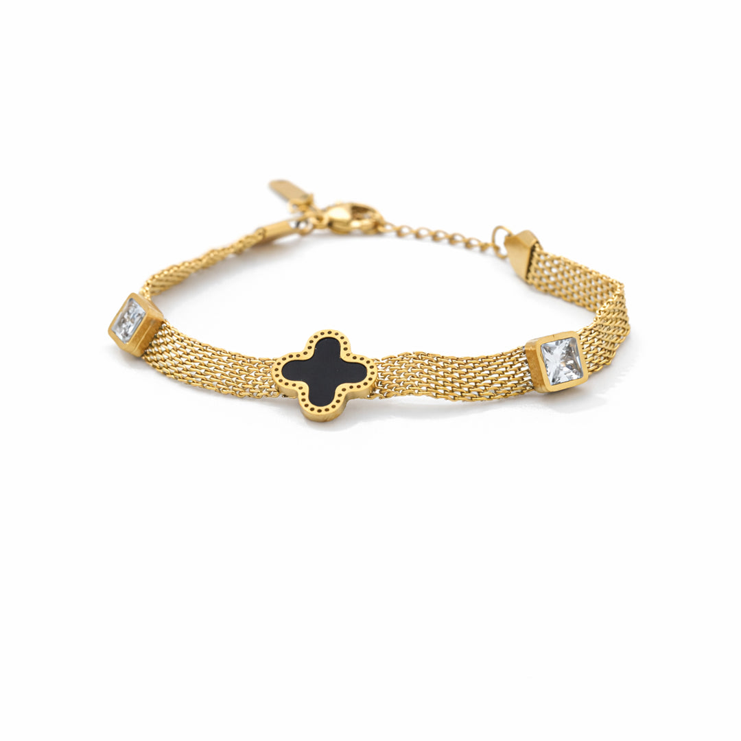 Midnight Clover Mesh Gold Plated Bracelet