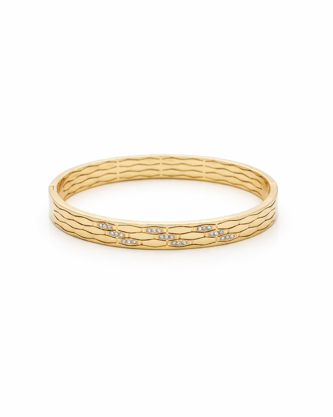 Wave Scale Pavé Link Gold Plated Bangle Kada