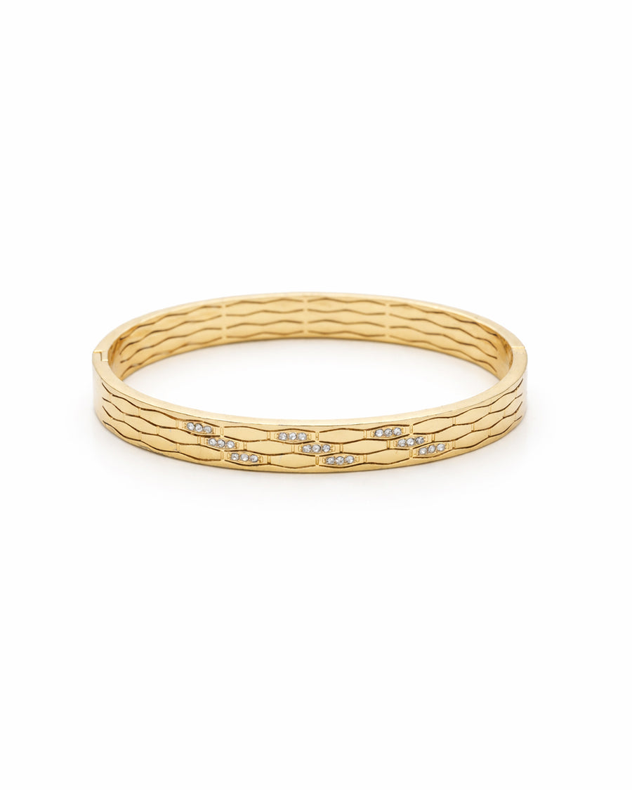 Wave Scale Pavé Link Gold Plated Bangle Kada