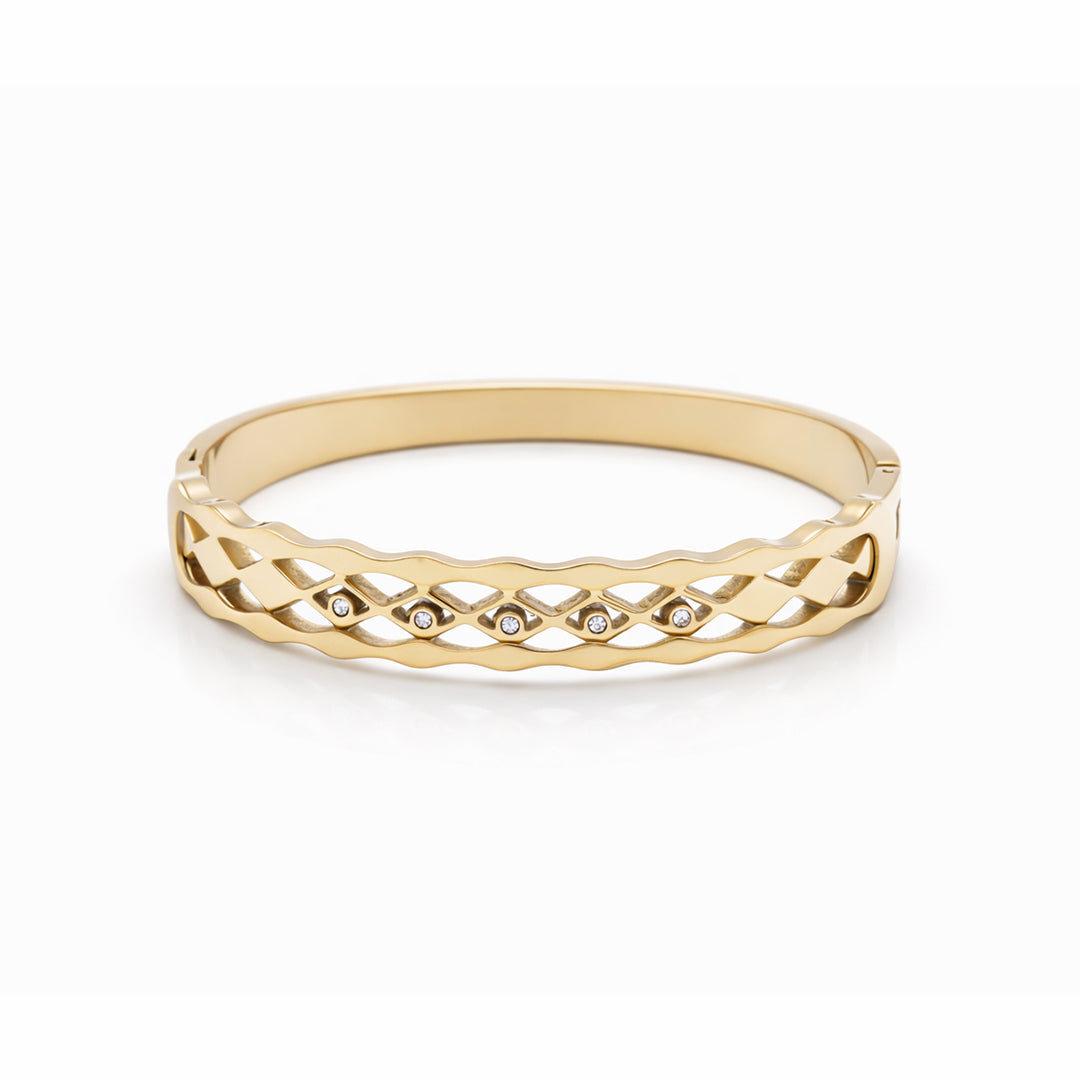Lattice Weave Crystal-Set Gold Plated Kada