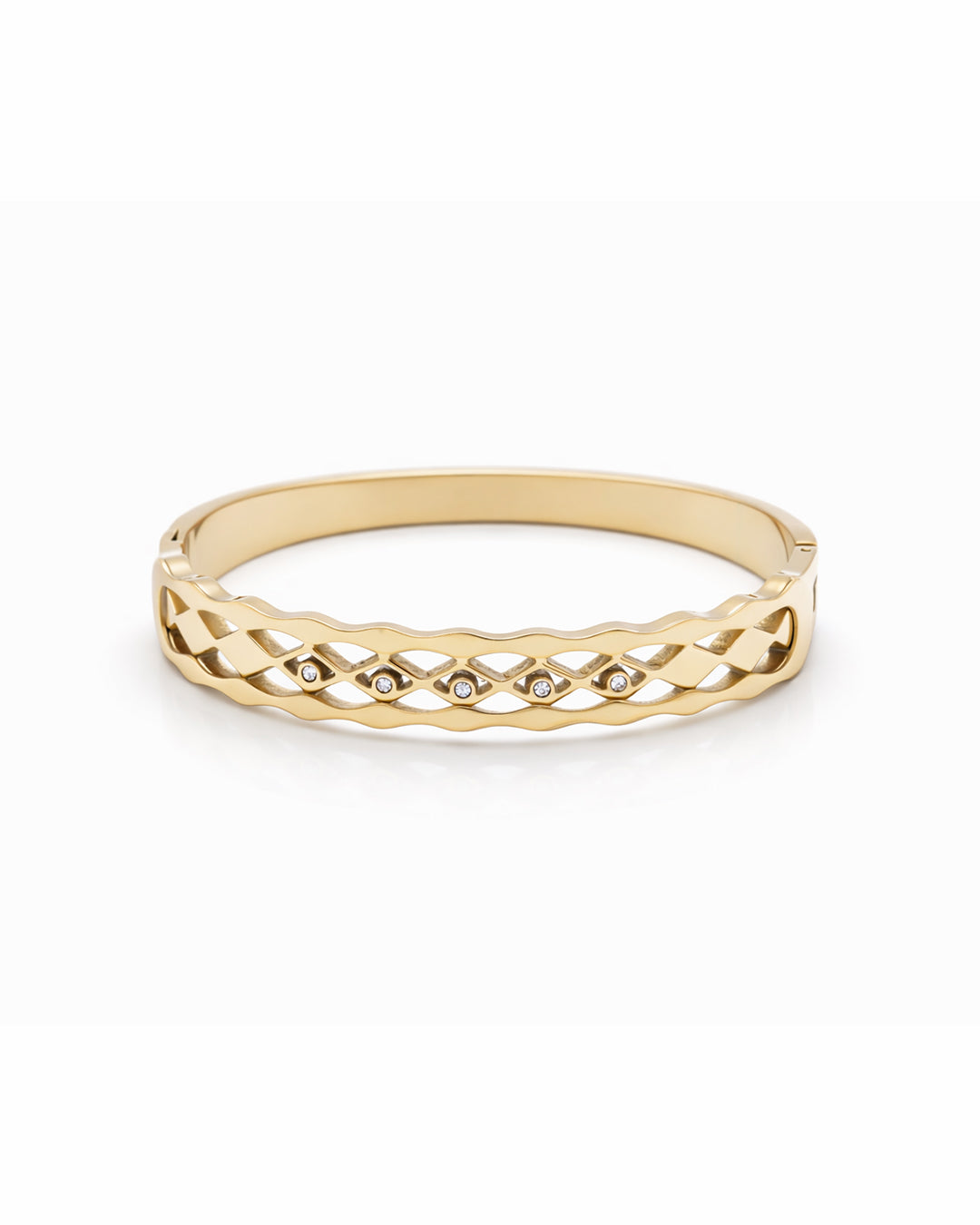 Lattice Weave Crystal-Set Gold Plated Kada