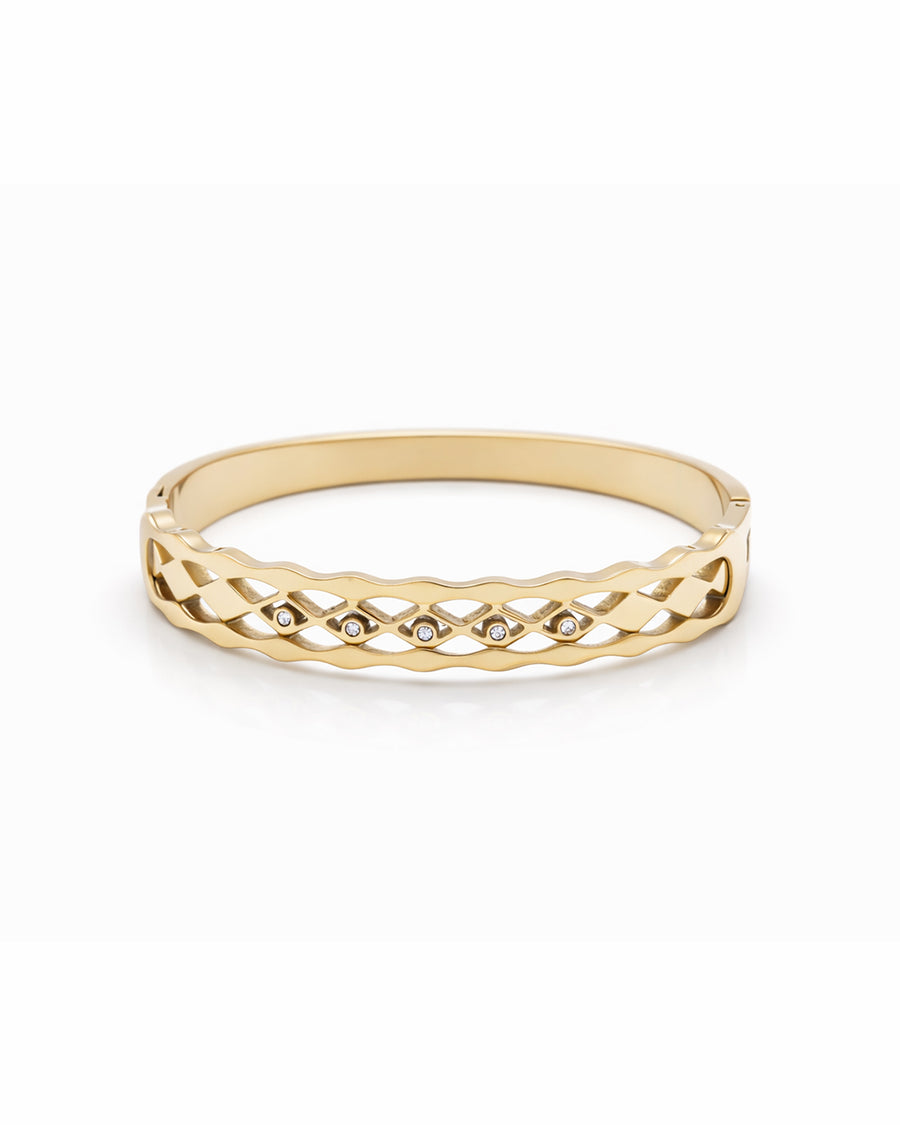 Lattice Weave Crystal-Set Gold Plated Kada