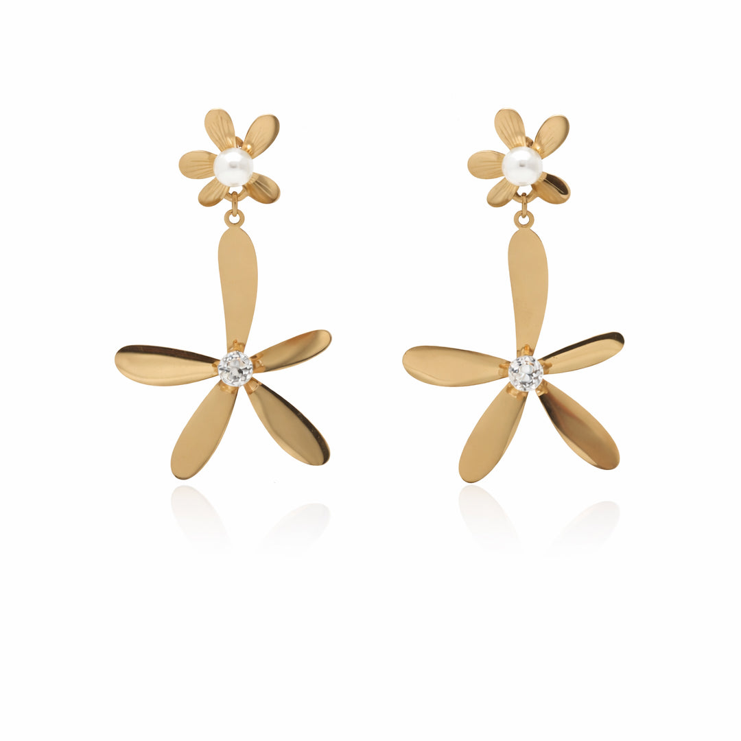 Double Bloom Gold Plated Earrings