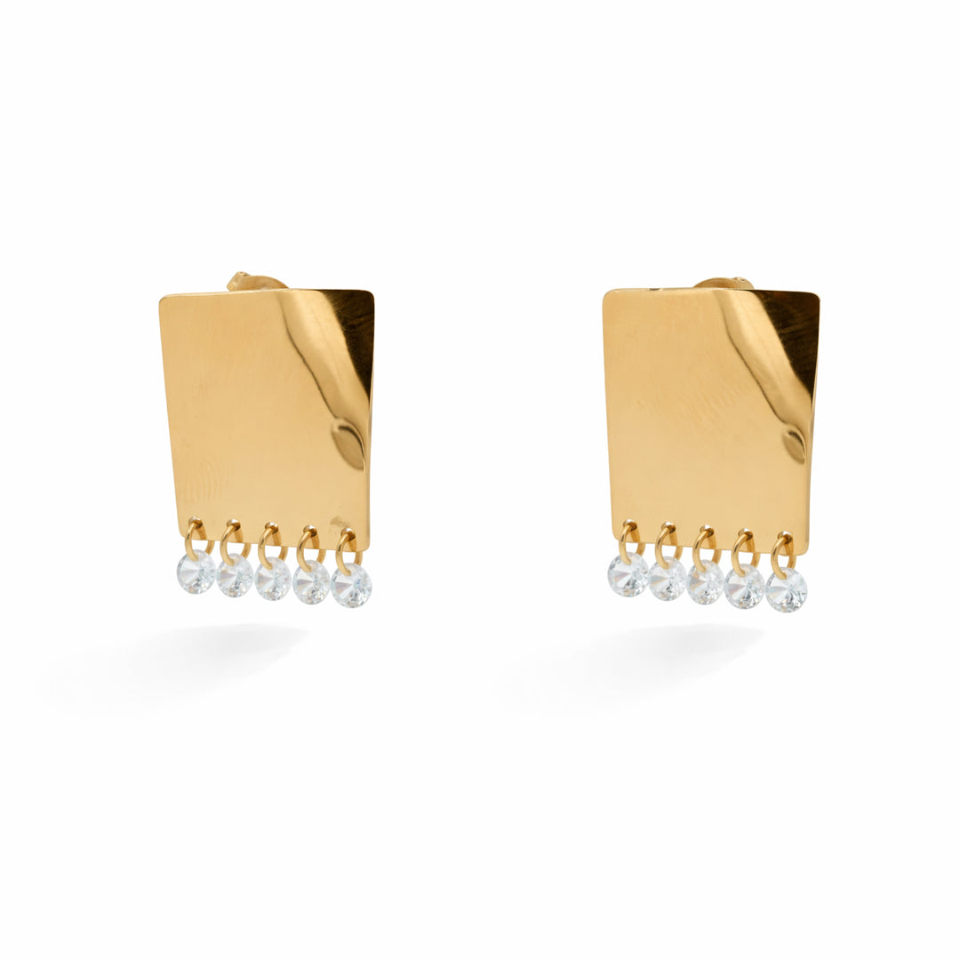 Dangling Crystal Rectangular Gold Stud Earrings