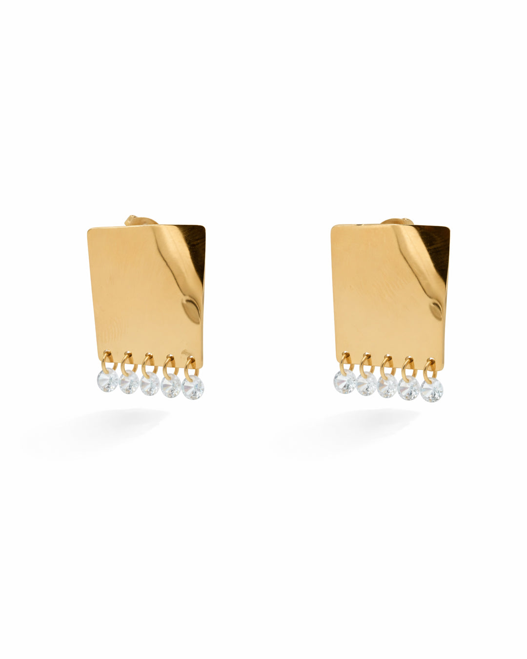 Dangling Crystal Rectangular Gold Stud Earrings