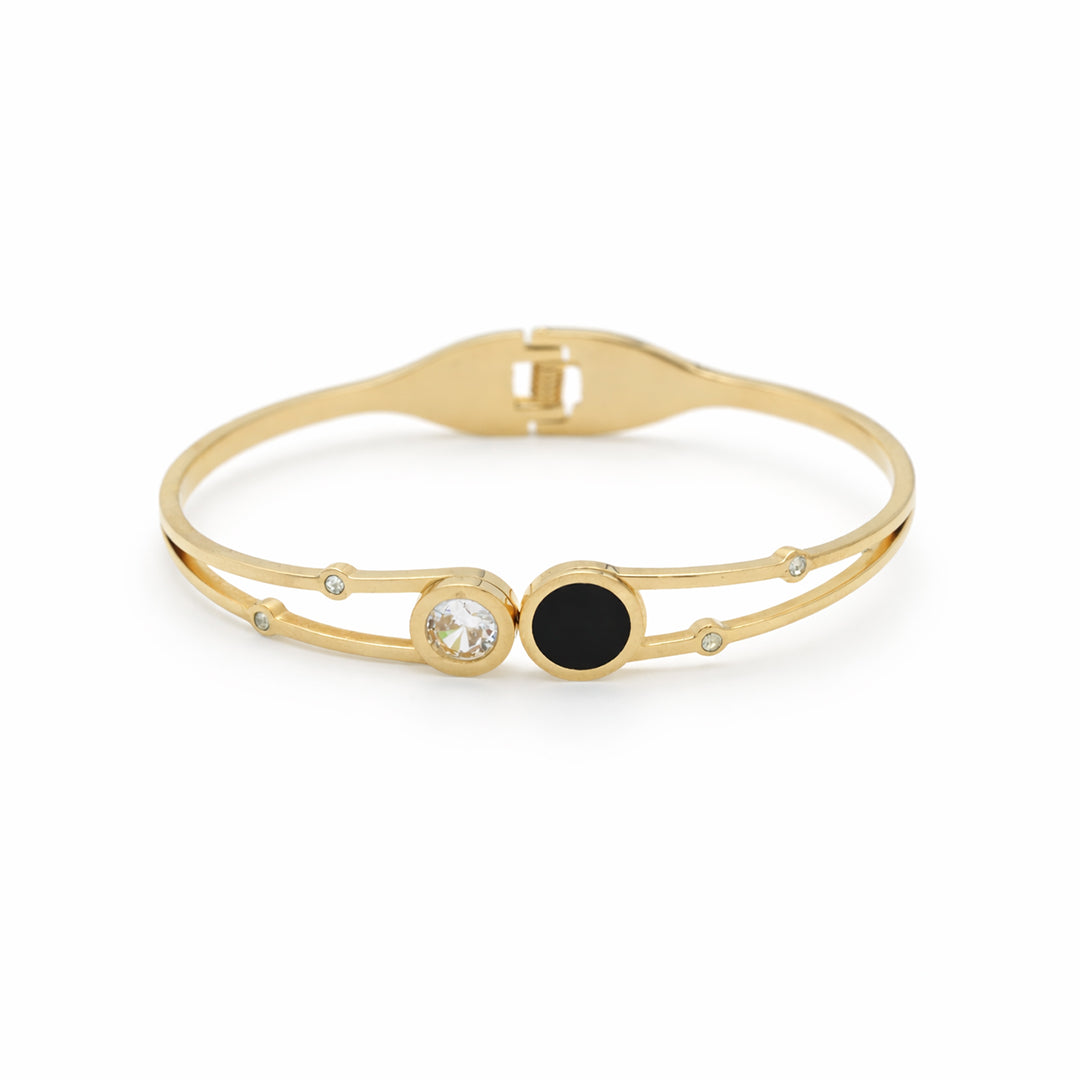Black Enamel & Solitaire Crystal Gold Plated Kada