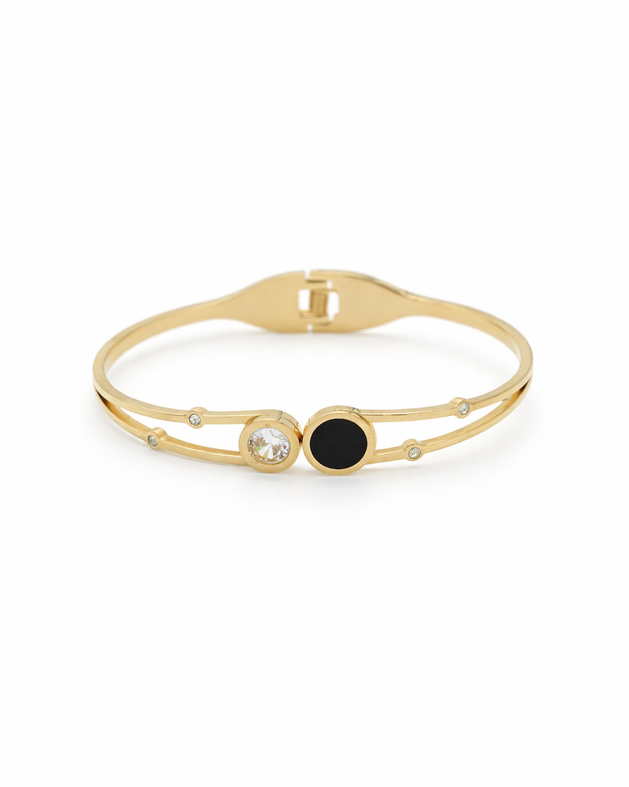 Black Enamel & Solitaire Crystal Gold Plated Kada