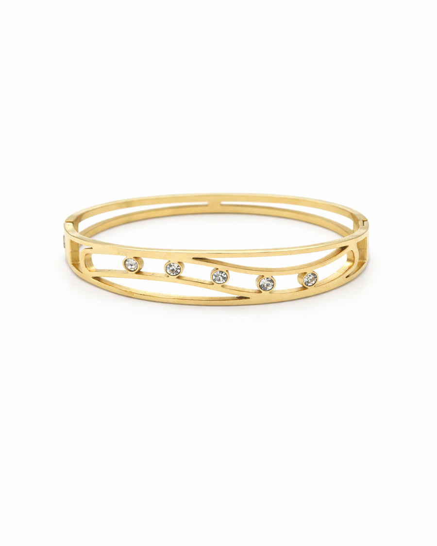 Double Rail Wave Crystal Gold Plated Bangle Kada
