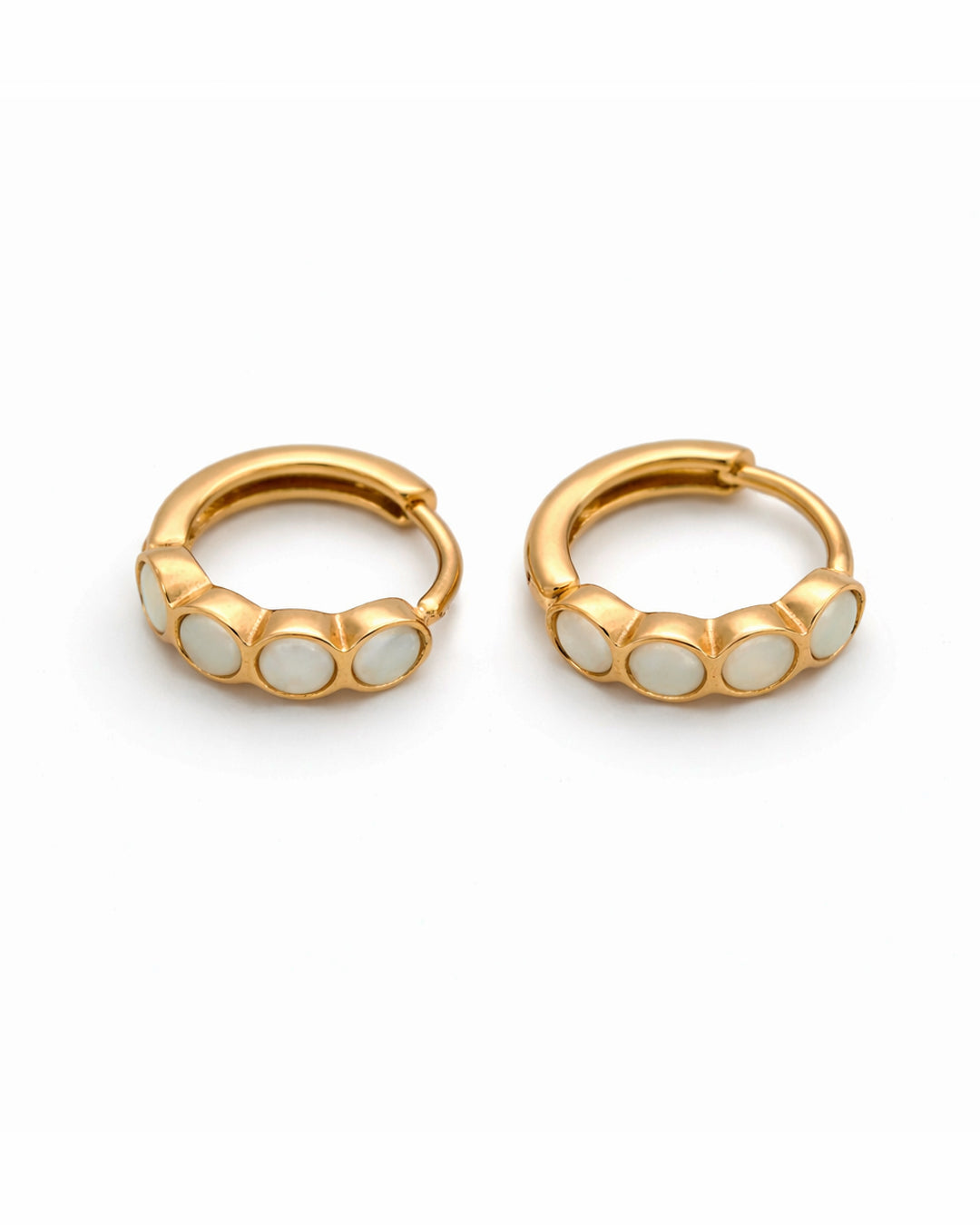 Moonstone Bezel Gold Plated Huggie Hoop Earrings